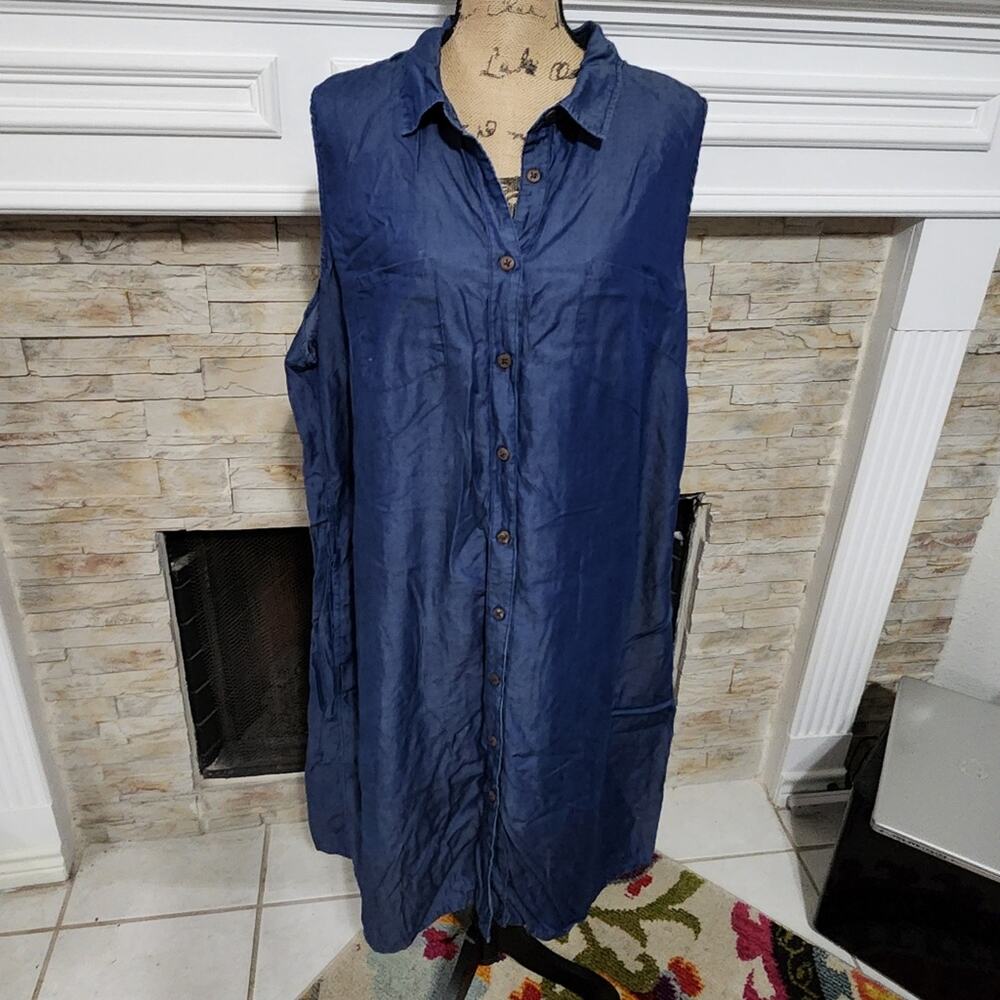 Avenue blue sleeveless pocket button down‎ dress plus size 26 28 4X